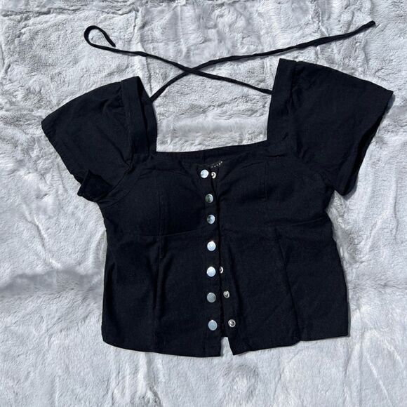 Haute Monde cute bustier with silver snaps and tie at back of neck Size M - Picture 1 of 5